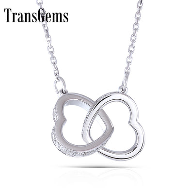 Genuine 14K 585 White Gold Interlocking Heart Shape Lab Grown Moissanite Sweety Love Pendant Necklace For Women