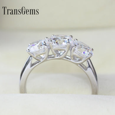 Genuine14k 585 White Gold Moissanite High Quality 3pcs 6.5mm three stones Engagement Wedding Ring For Women