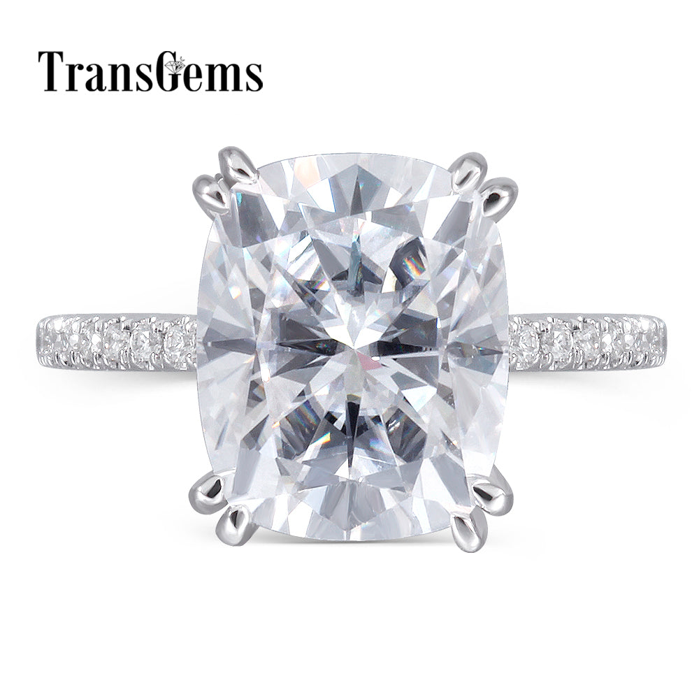 Moissanite Ring Center 4ct 8X10MM FG Color Moissanite Diamond 14K 585 White Gold Engagement Ring for Women Gift