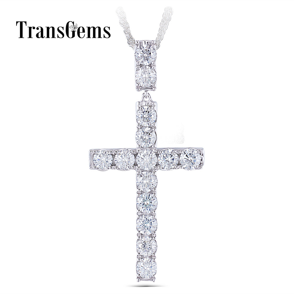 Platinum Plated Silver Cross Pendant Necklace for Men 3.5CTW 4mm Slight Gr Moissanite Diaond Sterling Silver