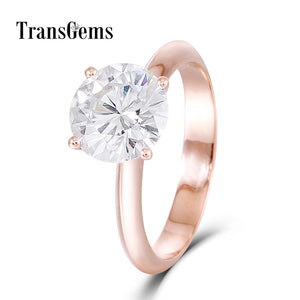 Solid 14K 585 Rose Gold Center 2.5ct 8.5MM F Color Moissanite Ring for Women Test Positive as Diamond