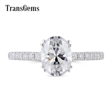 Solid Gold Oval Moissanite Engagement Ring for Women 2ct Carat 7X9MM Oval Moissanite FG Color 14K 585 White Gold