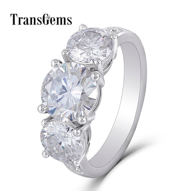 Three Stone Engagement Ring Gold Moissanite Ring for Women Wedding 7.5MM and 6MM F Color Moissanite Diamond 14K Gold