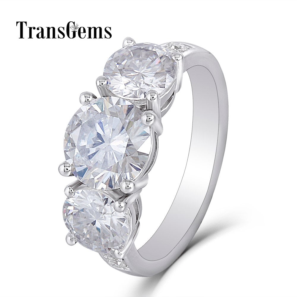 Three Stone Engagement Ring Gold Moissanite Ring for Women Wedding 7.5MM and 6MM F Color Moissanite Diamond 14K Gold