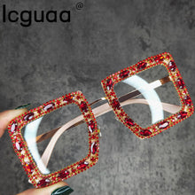 Carica l&#39;immagine nel visualizzatore di Gallery, Occhiali quadrati trasparenti anti-luce blu da donna 2023 Montature per occhiali da vista oversize Occhiali da vista con diamanti 