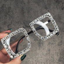 Carica l&#39;immagine nel visualizzatore di Gallery, Occhiali quadrati trasparenti anti-luce blu da donna 2023 Montature per occhiali da vista oversize Occhiali da vista con diamanti 