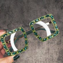 Carica l&#39;immagine nel visualizzatore di Gallery, Occhiali quadrati trasparenti anti-luce blu da donna 2023 Montature per occhiali da vista oversize Occhiali da vista con diamanti 