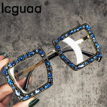 Carica l&#39;immagine nel visualizzatore di Gallery, Occhiali quadrati trasparenti anti-luce blu da donna 2023 Montature per occhiali da vista oversize Occhiali da vista con diamanti 