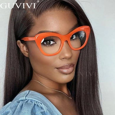 Transparent Cat Eye Glasses Frame Unique Oversized Personality Eyeglasses Orange Decorative Glasses Big Female Eyewear