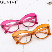 Load image into Gallery viewer, Transparent Cat Eye Glasses Frame Unique Oversized Personality Eyeglasses Orange Decorative Glasses Big Female Eyewear