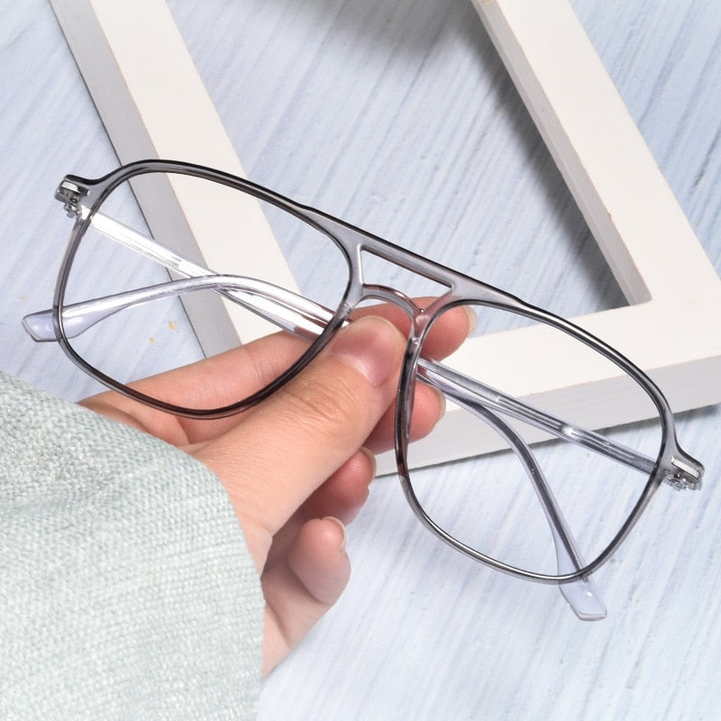 Transparent Double Beam Retro Flat Spectacles Myopia Glasses Frame Men ...