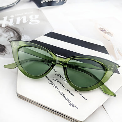 Transparent Green Cat's Eye Sunglasses For Women  Small Frame Fashion Frontier Classic  Vintage Personalized Mirror Sun Glasses