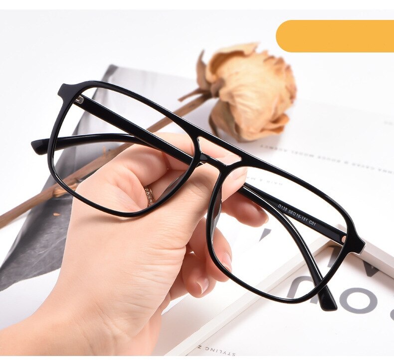 Transparent Retro Double Beam Flat Glasses Myopia Glasses Frame Trend Men And Women Art Glasses Frames Optical Eyewear D138
