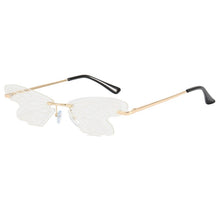 Load image into Gallery viewer, Transparent butterfly rimless sunglasses Women metal frame shade glasses Oversized party vintage glasses eyewear UV400
