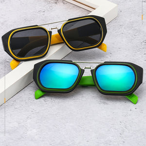 Traveling Style  Two-Tone Frame Sunglasses Men Women Trend Small Rectangle Sun Glasses UV400 Double Beam Eyewear