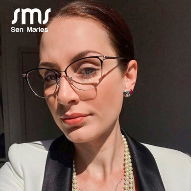 Trend Cat Eye Metal Glasses Frame For Women Brand Vintage  Flat Mirror Men Retro Decorative With Myopia Computer Eyeglasses