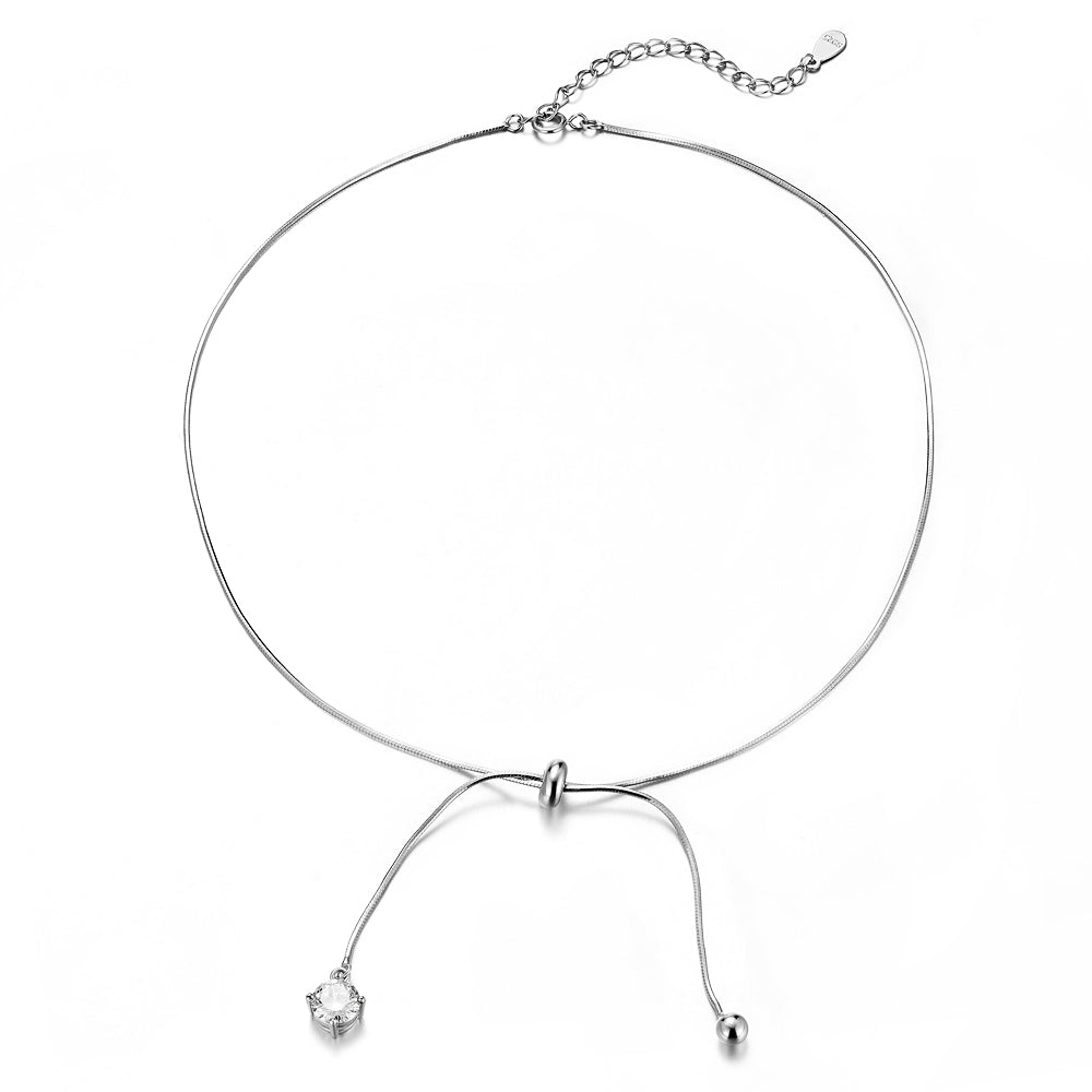 Trending Chocker 925 Sterling Silver Choker Necklace Short Chain With Drop Ball Crystal Chokers Necklaces For Women W4 NB092