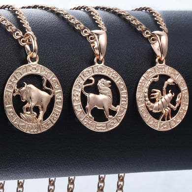 12 Zodiac Sign Constellations Pendants Necklaces For Women Men 585 Rose Gold Male Jewelry Fashion Birthday Gifts GPM16