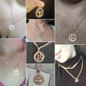 12 Zodiac Sign Constellations Pendants Necklaces For Women Men 585 Rose Gold Male Jewelry Fashion Birthday Gifts GPM16