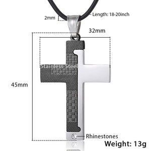 Cross Pendant Necklace Mens Chain Stainless Steel Carved Grid Stripes Gold Silver Black Tone KKPM133