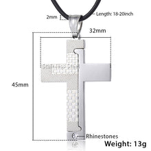 Carica l&#39;immagine nel visualizzatore di Gallery, Cross Pendant Necklace Mens Chain Stainless Steel Carved Grid Stripes Gold Silver Black Tone KKPM133