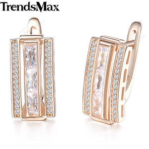 Rectangle Paved Cubic Zirconia CZ Earrings For Women 585 Rose Gold Womens Stud Earrings Fashion Jewelry Gifts KGE130