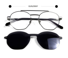 Load image into Gallery viewer, Trendy 2 In 1 Magnet Polarized Clip On Sunglasses Men Alloy Optical Myopia Prescription Round Sun Glasses for Women UV400