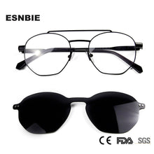 Load image into Gallery viewer, Trendy 2 In 1 Magnet Polarized Clip On Sunglasses Men Alloy Optical Myopia Prescription Round Sun Glasses for Women UV400