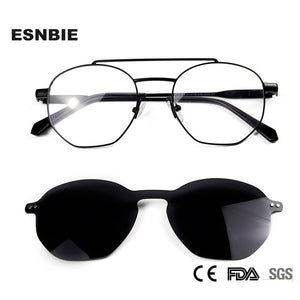 Trendy 2 In 1 Magnet Polarized Clip On Sunglasses Men Alloy Optical Myopia Prescription Round Sun Glasses for Women UV400