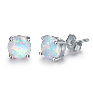 Trendy 6MM Round Shape Opal Stud Earrings Silver Sterling 925 for Ladies Fashion Bohemian Style Earring Set for Women