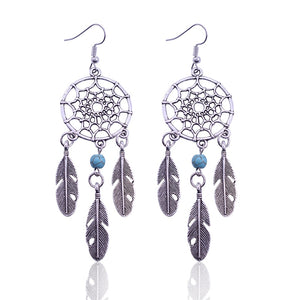Trendy Bohemian Style Earring Dream Catcher Earrings Feather Blue Stone Women Charming Jewelry Gifts