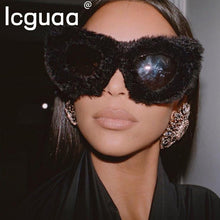 Load image into Gallery viewer, Trendy Cat Eye Kardashan Sunglasses Women Punk Soft Fur Velvet Sun Glasses Ladies UV400 Shades Handmade Eyewear Gafas De Sol