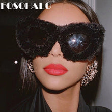 Load image into Gallery viewer, Trendy Cat Eye Kardashan Sunglasses Women Punk Soft Fur Velvet Sun Glasses Ladies UV400 Shades Handmade Eyewear Gafas De Sol
