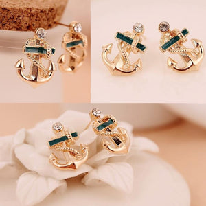 Trendy Charming Jewelery Accessories 1 Pair Chic Crystal Rhinestone Inlaid Sailor Anchor Shaped Woman Ear Stud