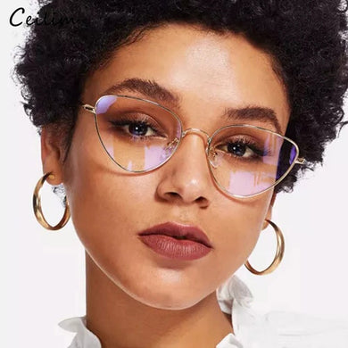 Trendy Clear Lens Cat Eye Glasses Women  Vintage Metal Spectacle Frames Fake Glasses Transparent Optical Eyeglasses Frame