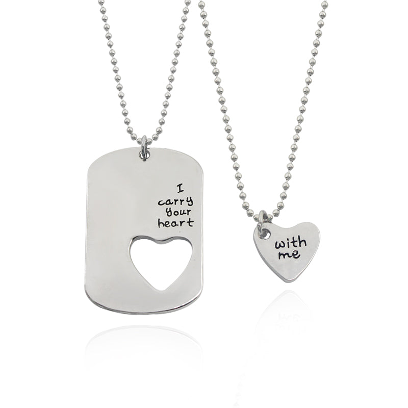 Trendy Couples Necklace Love Heart Hollow Charm Pendant Necklace Love Set I Carry Your Heart With Me Bead Chain Necklaces