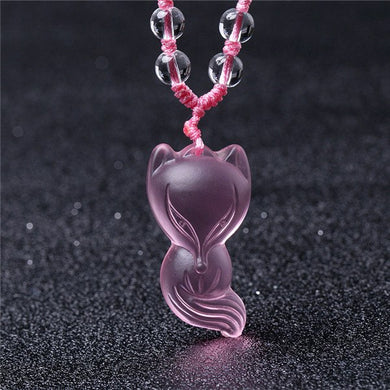 Trendy Cute Pink Black Color fox Glass Stone Couple Pendant Necklace For Women Men Lover Jewelry Gift