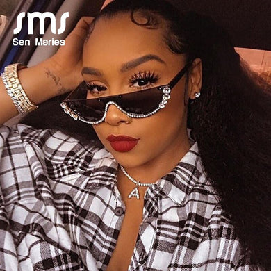 Trendy Diamond Cat Eye Sunglasses Women  Brand Designer Crystal Sexy Cateye Metal Jewel Frame Rhinestone Eyewear Oculos