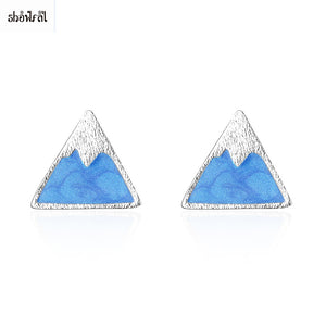 Trendy Enamel Earrings Stud Vintage Triangle Earrings Silver Blue Color Mountain Earrings Punk Style Simple Brincos for Women