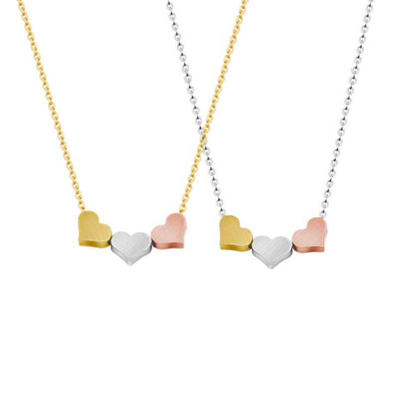 Trendy Ethnic Rose Gold Silver Color Three Heart Pendant Necklace for Women Stainless Steel Statement Bohemian Valentine Gift