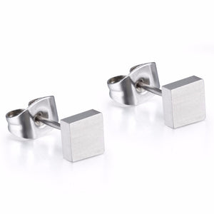 Trendy Geometry Square Shape Silver Color 100% Pure Titanium Stud Earrings for Women Girls New Daily Fashion Ear Jewelry