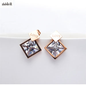 Trendy Jewelry 316l Stainless Steel Stud Earrings for Wedding Gold Color AAA Cubic Zirconia Stone Square Earrings