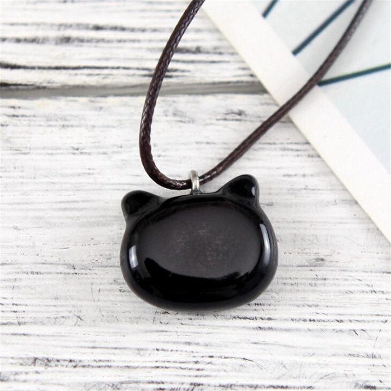 Trendy Love White Black Cat Pendant Necklace For Women Summer Style Wax Rope Chain Fashion Kitty Charm Necklaces Couple Jewelry