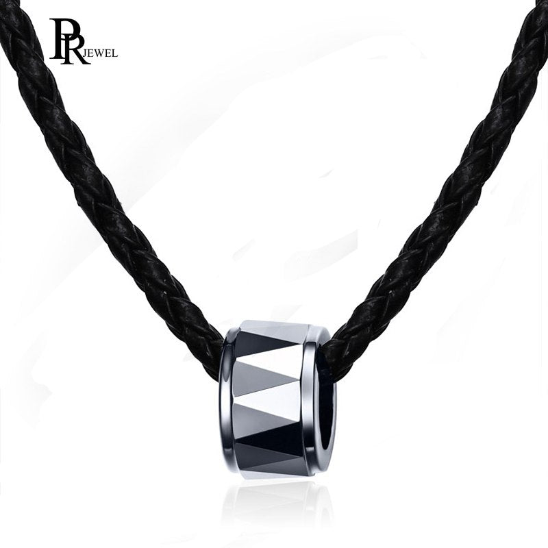 Trendy Men's Necklace Silver Color Pure Tungsten Steel Rhombus Round Pendant Jewelry
