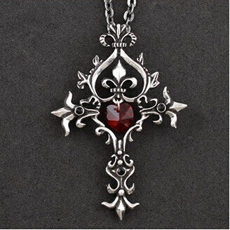 Trendy Movie Vampire Diaries Gothic Fantasy Red Cross Necklace Punk Style Men Jewelry P791