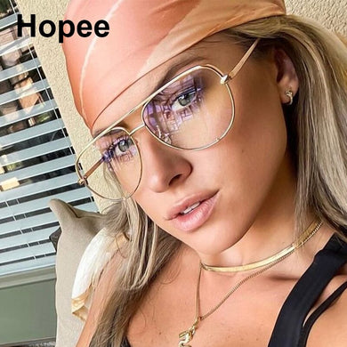 Trendy Office Computer Anti Blue Ray Glasses Women Men Brand Pilot Optical Spectacle Metal Frame Decorate Eyewear Shades