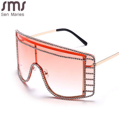 Trendy One Piece Oversized Sunglasses Women  Diamond Gradient Shades UV400 Shiny Crystal Steampunk Eyewear for Party