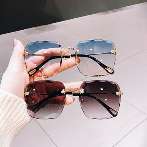 Trendy Oversize Rimless Square Sunglasses Women Men  Brand Designer Summer Glasses Pink Gradient Sun Glasses Shades UV400