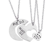 Load image into Gallery viewer, Trendy Puzzle Heart Necklace For Women Big Sis Little Sis 3 Sisters Pendants &amp; Necklaces BFF Friends Creative Charms Jewelry