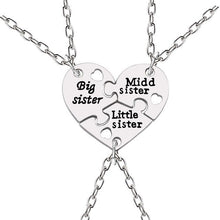 Load image into Gallery viewer, Trendy Puzzle Heart Necklace For Women Big Sis Little Sis 3 Sisters Pendants &amp; Necklaces BFF Friends Creative Charms Jewelry
